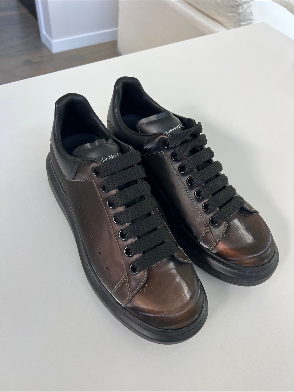 Alexander McQueen dip dye oversized black bronze lace up sneakers size 42.5 D